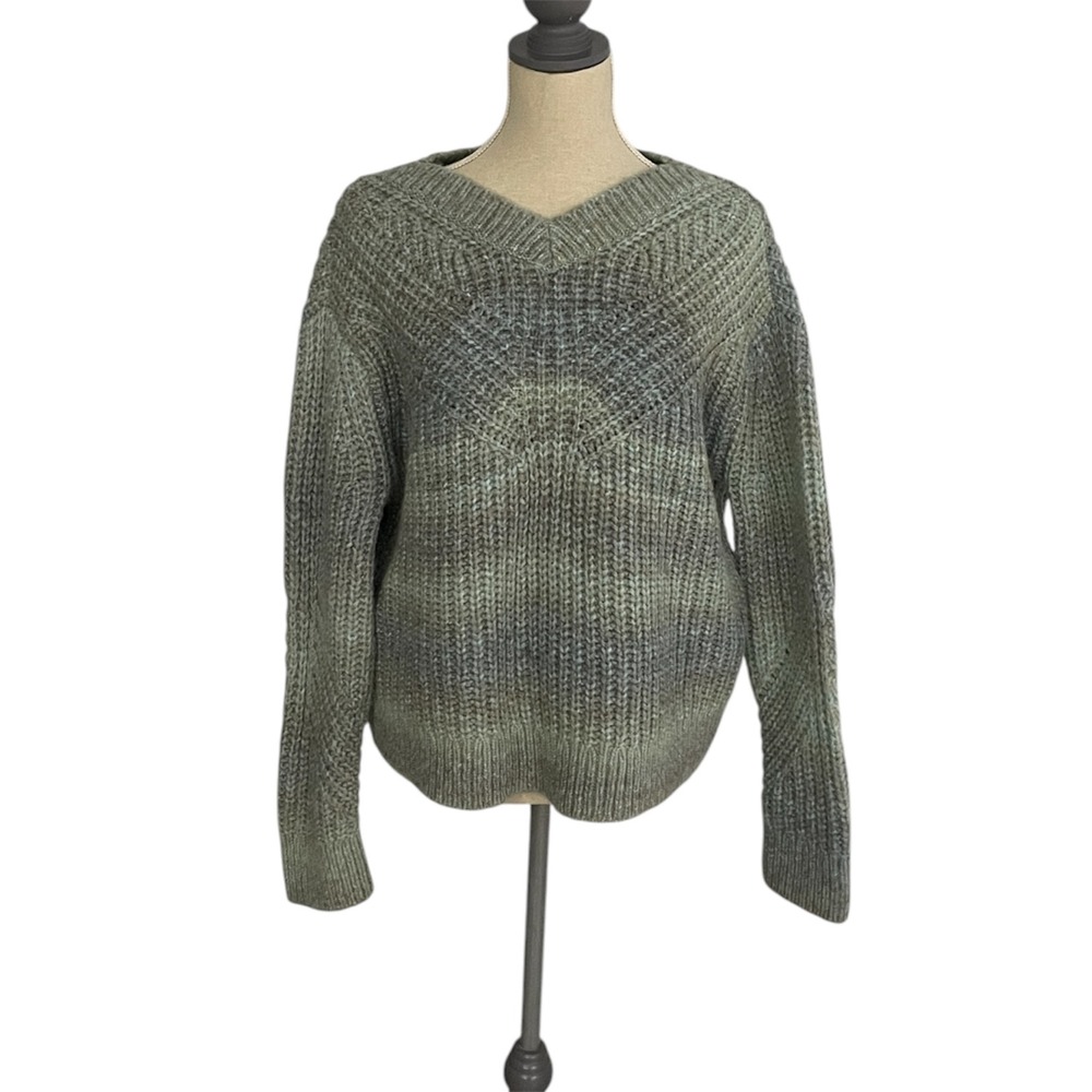 Club Monaco V-Neck Sweater Womens Small Green Ombre Alpaca Wool Blend Knit‎